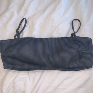 Dark Grey Ribbed Bandeau Bikini Top in XL